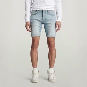 GStar Raw Restored Denim Shorts Light Wash Blue Mid Rise Fitted